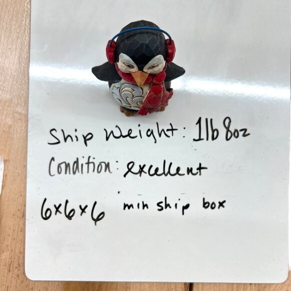 Jim Shore Mini Penguin Figurine With Ear Muffs & Red Scarf - Picture 9 of 10